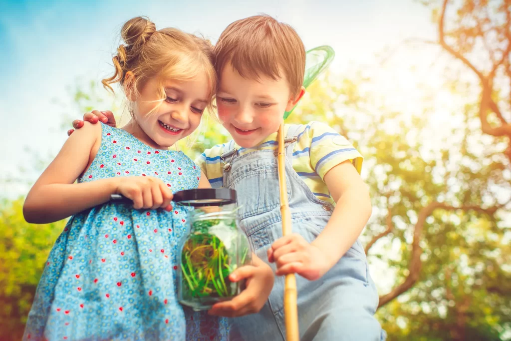 Children are very happy to explore the different insects and types of grass they encounter