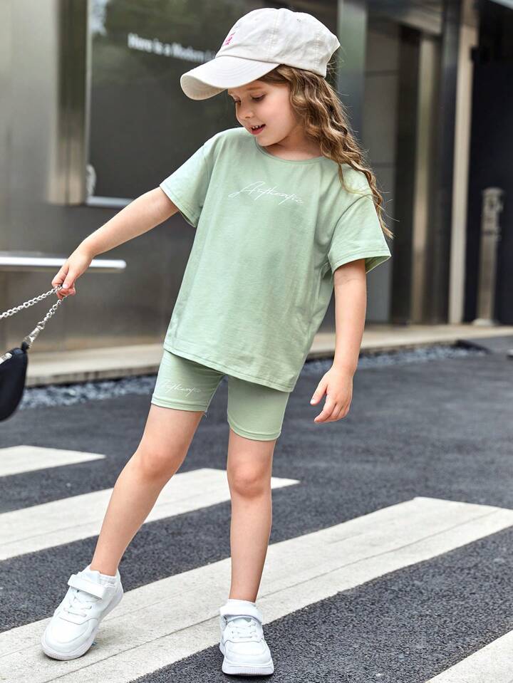 Kids Petite fille à lettres T-shirt & Short cycliste - Breathable Cotton Tees and Shorts