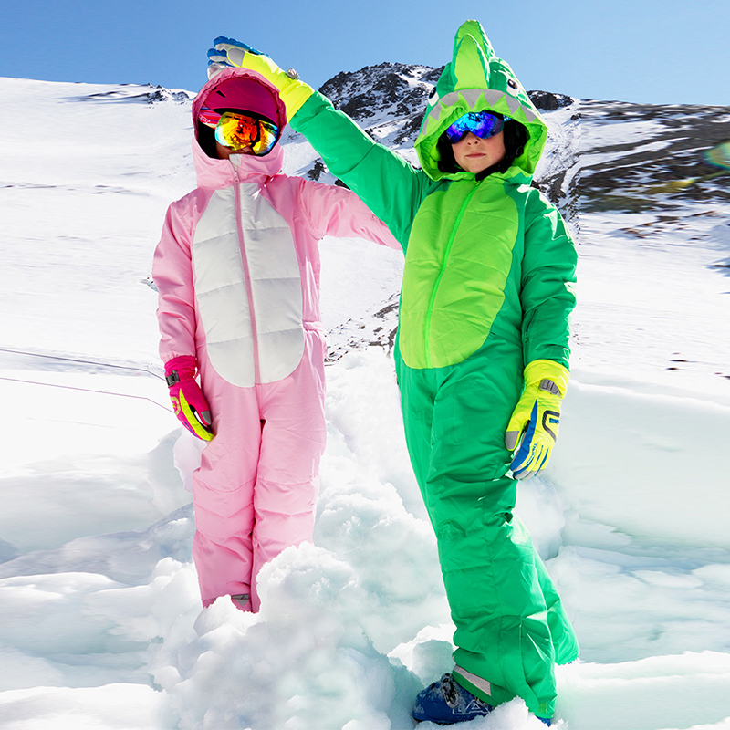 Snowsuits kids with different colors and in the form of animals for children