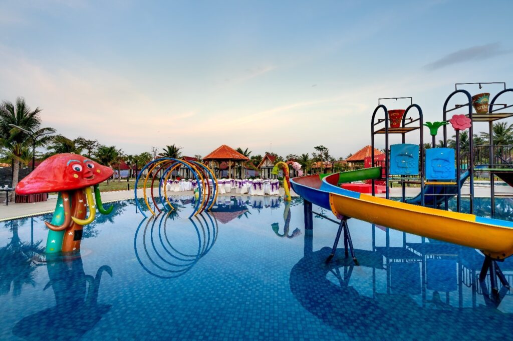 Fun, colorful slides in the water park