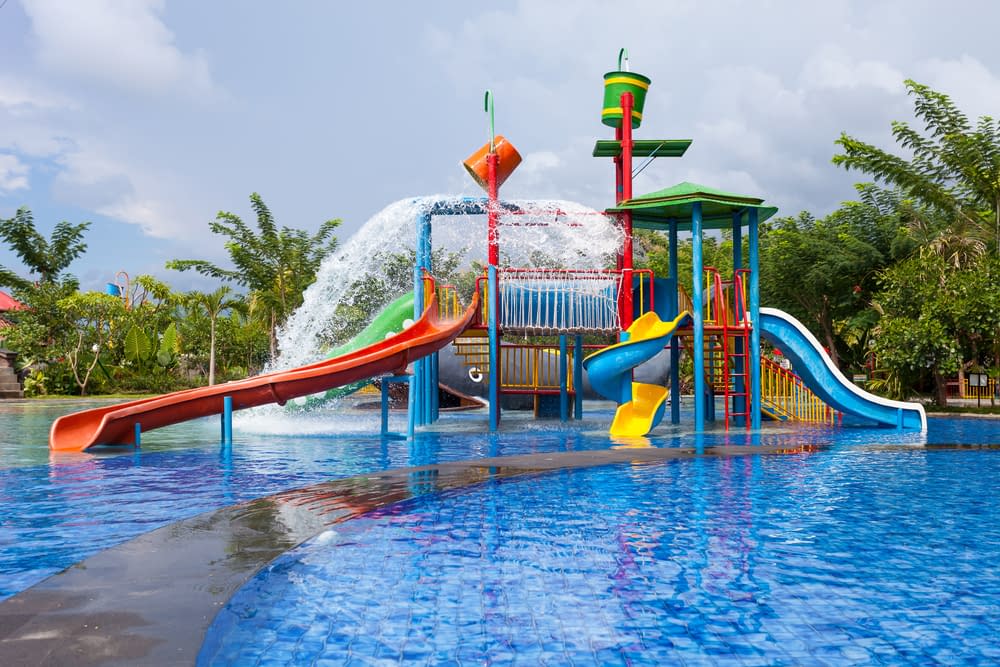 Big and small slides for children in the water park