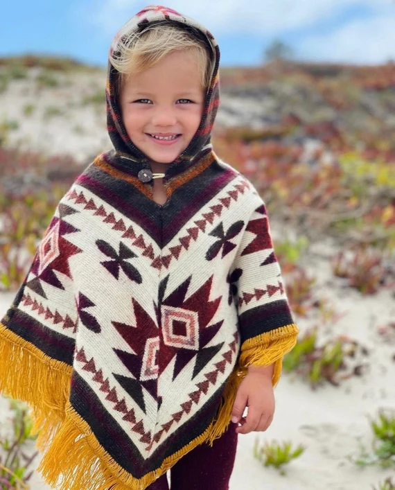 Kids Poncho Fringe Poncho Boho - boy