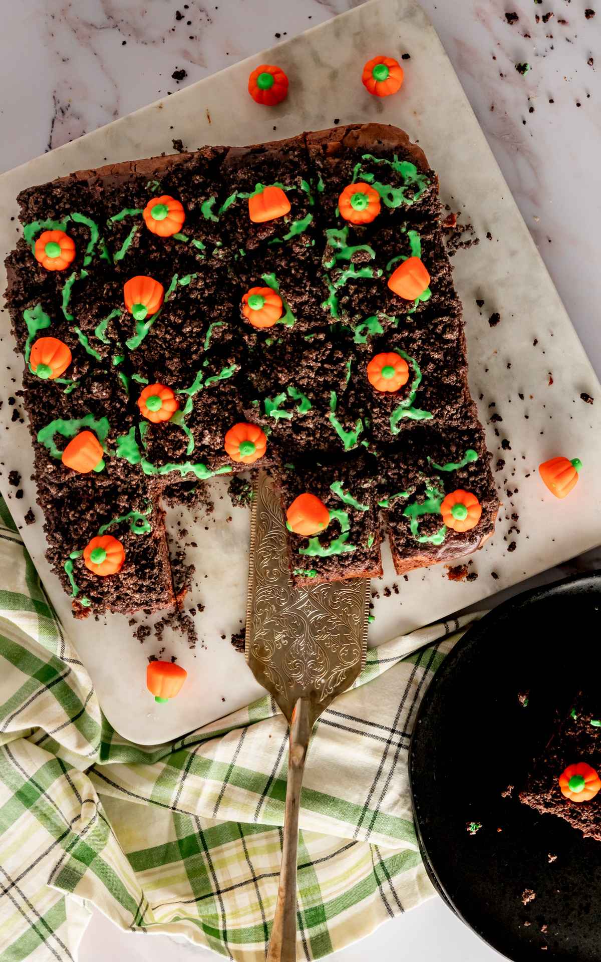 Patch Brownies with orange pumpkins